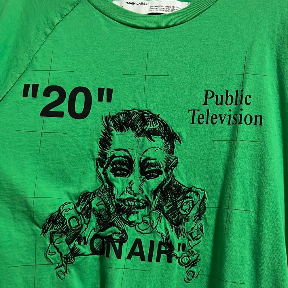 Off White c/o Virgil Abloh Green/Black Public Television Shirt size large